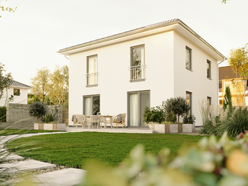 Die Stadtvilla 124 als elegantes Massivhaus mit zwei Vollgeschossen, Balkon und klarer Architektur in ruhiger Wohnlage in Kronach